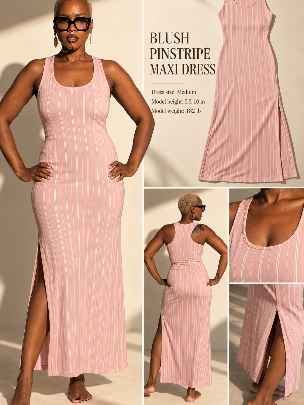 Blush Pinstripe Maxi Dress - Sleeveless Tank Style